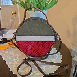 Vintage Soruka Red and Green Crossbody Bag. All Recycled Leather.